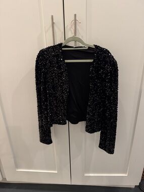 Mango Black Sequin Open-Front Jacket - Women in L